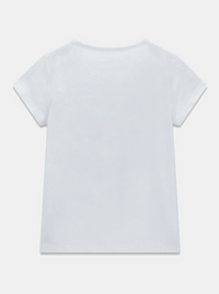 GUESS T-SHIRT MANICA CORTA BIANCA CON SCRITTE BRILLANTINATE E ORSETTO — immagine 2