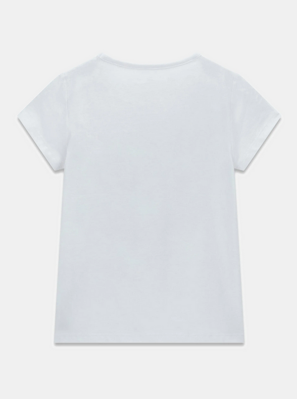 GUESS T-SHIRT MANICA CORTA BIANCA CON SCRITTE BRILLANTINATE E ORSETTO