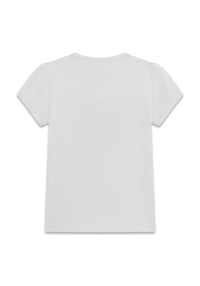 GUESS T-SHIRT MANICA CORTA BIANCA CON CUORICINO ROSSO BRILLANTINATO STRISCE BLU ELETTRICO E STELLINE BIANCHE — immagine 2