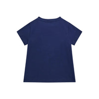 GUESS T-SHIRT MANICA CORTA BLU NOTTE CON CUORE ARGENTO BRILLANTINATO  STRISCE AZZURRE E STELLINE BIANCHE — immagine 2