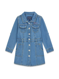GUESS ROBE EN JEAN MANCHES LONGUES FERMETURE BOUTONNÉE, PETITE INSCRIPTION FUCHSIA BRODÉE — immagine 1