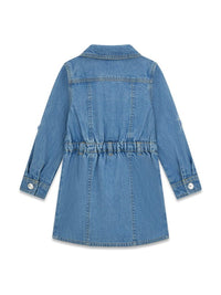 GUESS ROBE EN JEAN MANCHES LONGUES FERMETURE BOUTONNÉE, PETITE INSCRIPTION FUCHSIA BRODÉE — immagine 2