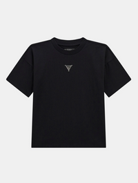 GUESS T-SHIRT MANICA CORTA NERA CON CLIP LOGO CENTRALE ARGENTO E NERO — immagine 1