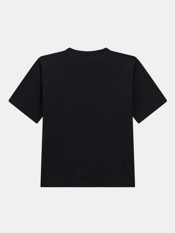 GUESS T-SHIRT MANICA CORTA NERA CON CLIP LOGO CENTRALE ARGENTO E NERO