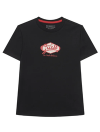 GUESS T-SHIRT MANICA NERA CON TOPPA GRIGIA E SCRITTA RICAMATA — immagine 1