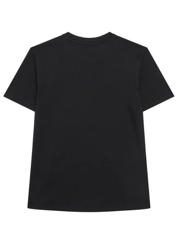 GUESS T-SHIRT MANICA NERA CON TOPPA GRIGIA E SCRITTA RICAMATA