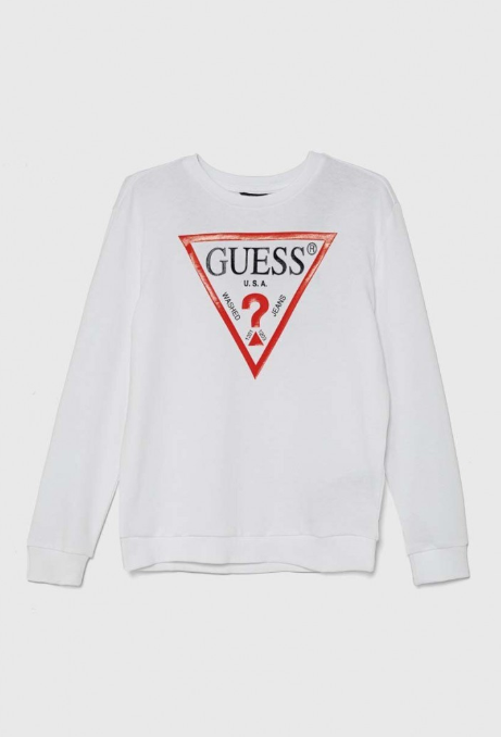 GUESS FELPA GARZATABIANCA CON LOGO ROSSO E SCRITTA NERA