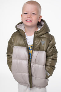 Guess Giubbotto Con Cappuccio Verde Beige Bambini — immagine 2