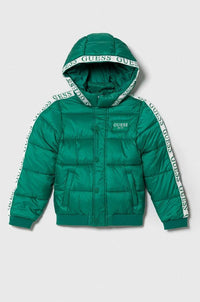 Guess Giubotto Con Cappuccio Verde Bianco Bambini Ragazzi — immagine 1