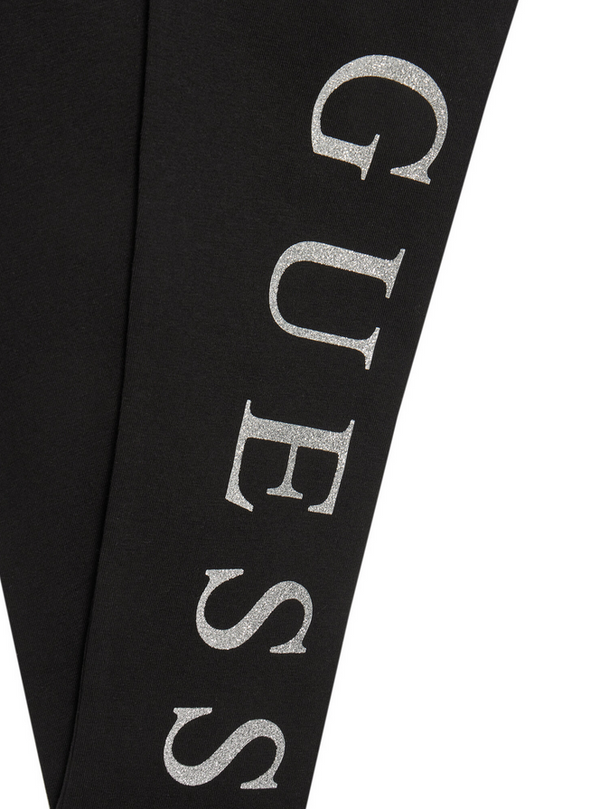 Guess Leggings Nero Argento Bambine Ragazze