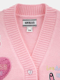 Guess Kids Cardigan Rosa Bianco Bambina — immagine 3