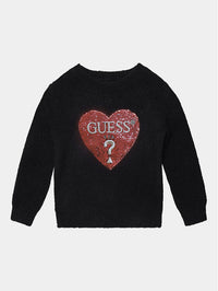 Guess Kids Pull Col Rond Noir Rose Fille — immagine 1