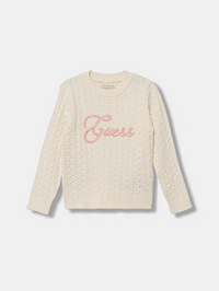 Guess Kids Pull Col Rond Blanc Rose Fille — immagine 1