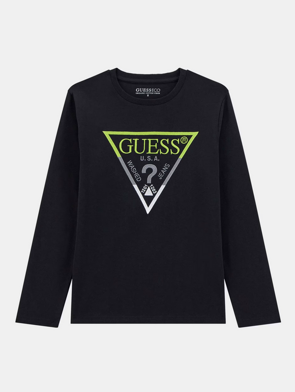 Guess Kids T-shirt  Manica Lunga Nera con logo stampato Bambini Ragazzi