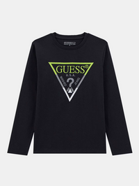 Guess Kids T-shirt Manches Longues Noire avec logo imprimé Enfants Garçons — immagine 1