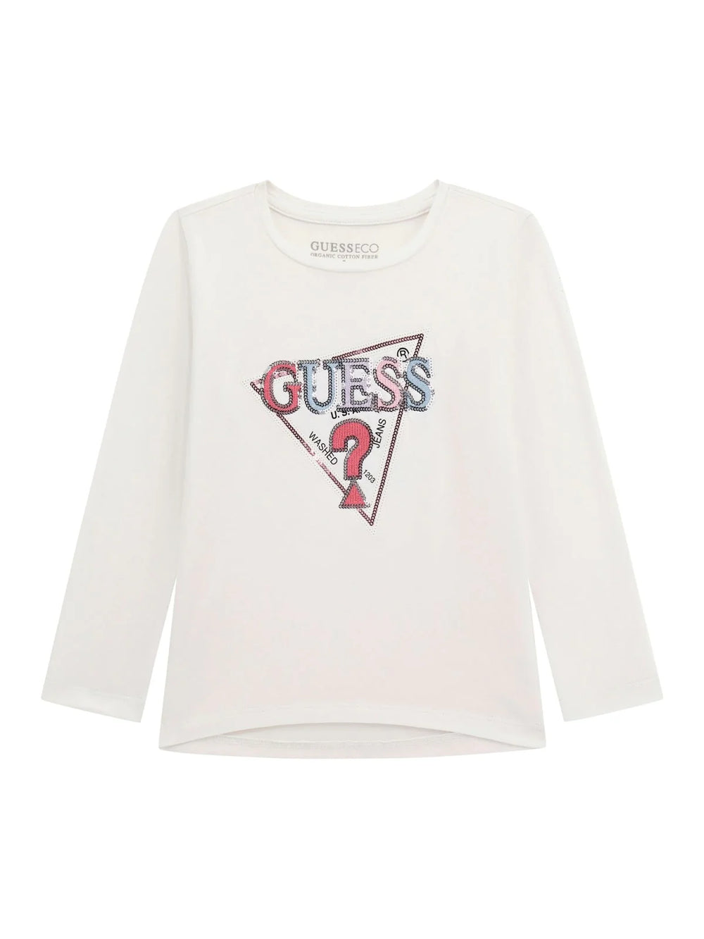Guess High Low Ls T-shirt Manches Longues Blanc Enfant