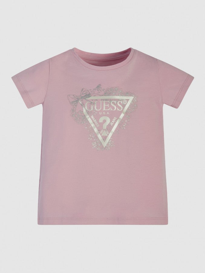 Guess Glitter Crew Neck T-shirt Rosa Bambina