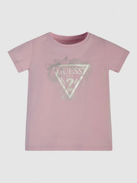 Guess Glitter Crew Neck T-shirt Rosa Bambina — immagine 1