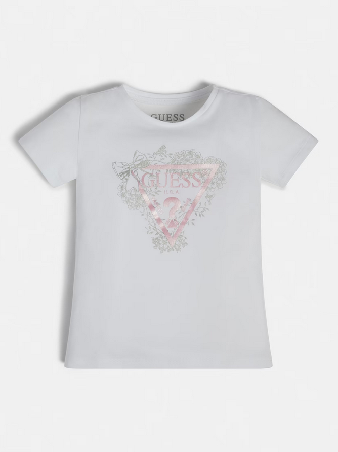 Guess T-shirt col rond pailleté blanc enfant