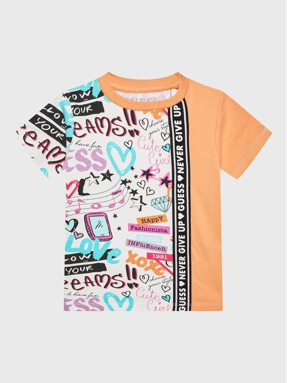Guess T-shirt Bianca Arancione Bambini