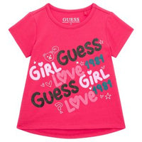 Guess T-shirt Stampa Glitter All Over Fucsia Bambina — immagine 1