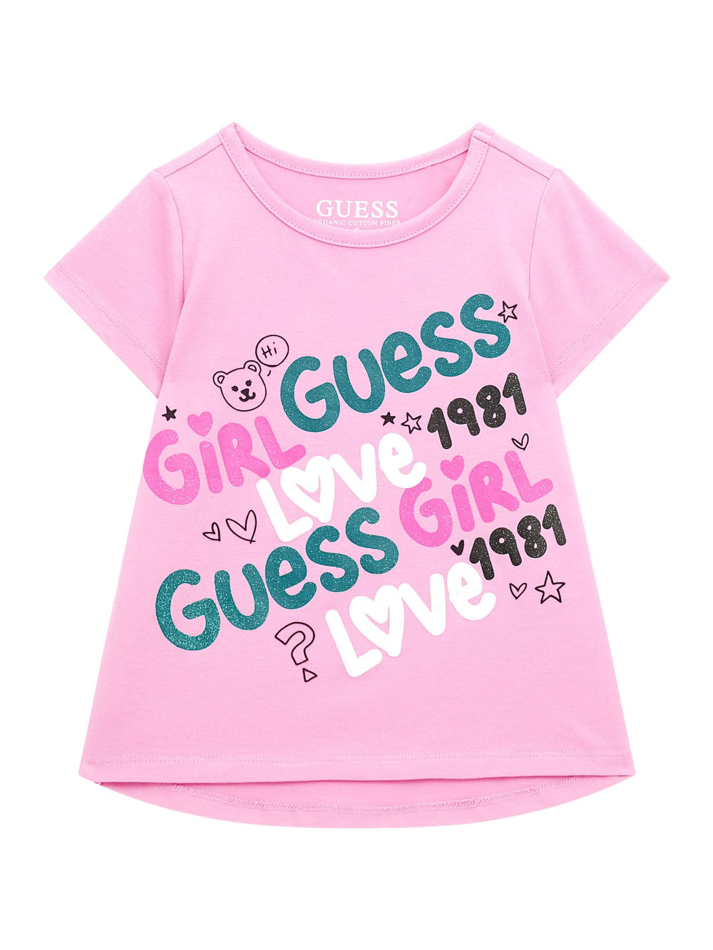 Guess T-shirt stampa glitter all over Rosa Bambina