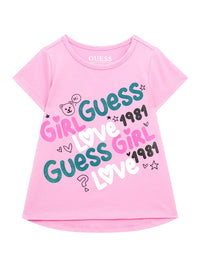 Guess T-shirt stampa glitter all over Rosa Bambina — immagine 1