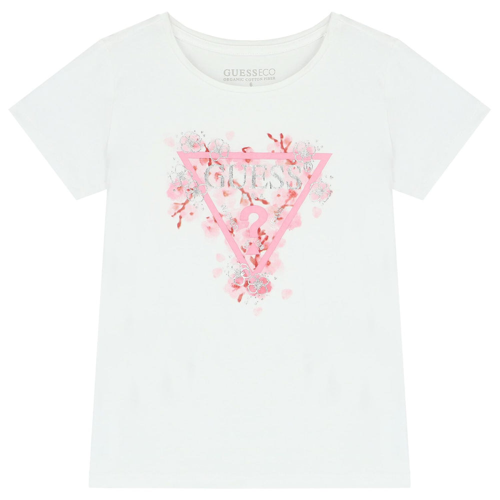 Guess T-shirt Bianca logo Rosa Bambina