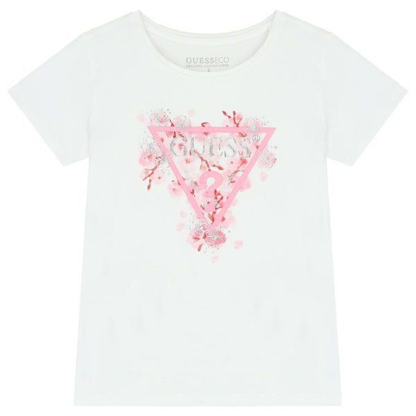 Guess T-shirt Bianca logo Rosa Bambina