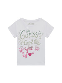 Guess Heart Sequins Ss Tee T-Shirt Bianca Bambina — immagine 1