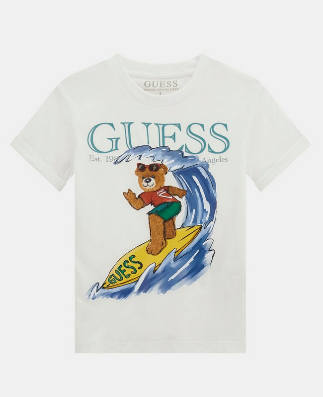 Guess Kids T-shirt stampa logo Bianca Bambino