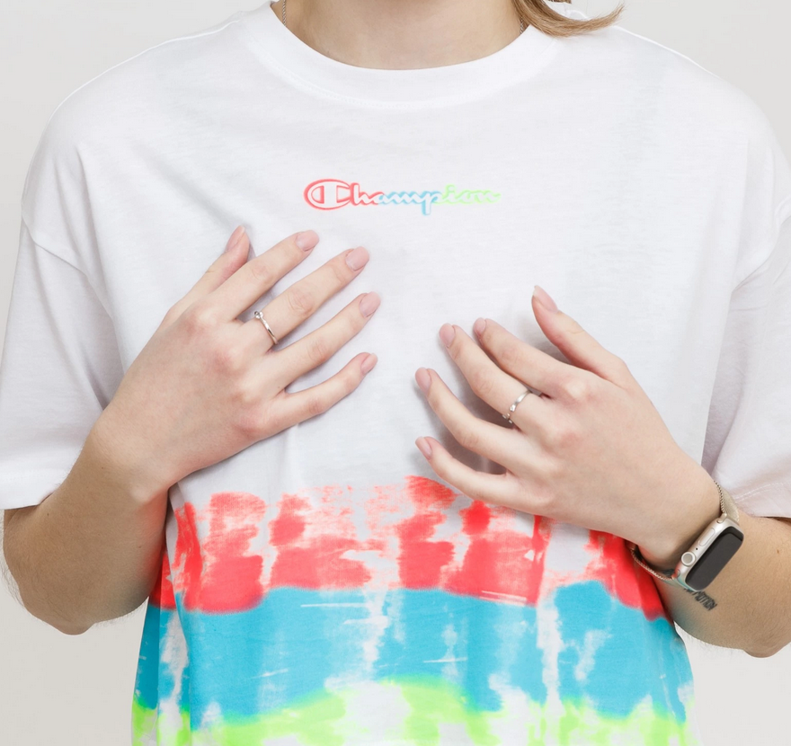 Champion Tie Dye Raw T-Shirt Bianca Bambine Ragazze