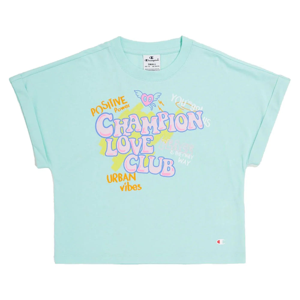 Champion Crewneck K T-Shirt Verde Acqua Bambina