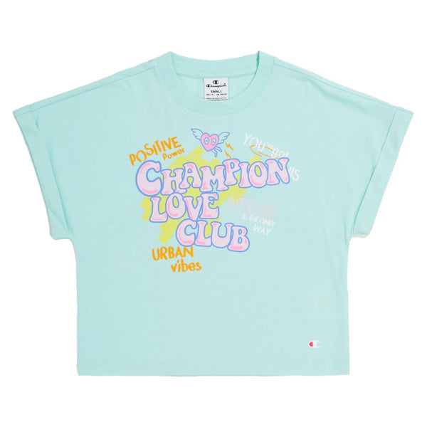 Champion Crewneck K T-Shirt Verde Acqua Bambina
