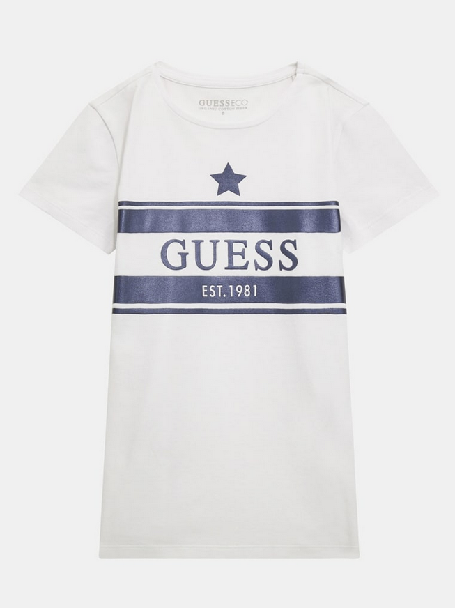 Guess Kids T-Shirt Blanc Bleu Bébés Filles