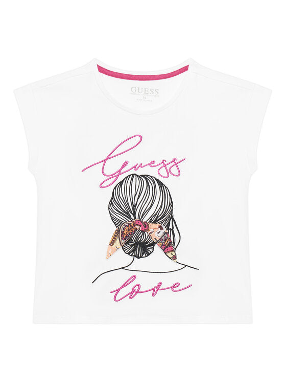 Guess Kids T-shirt sans manches blanche fuchsia fille