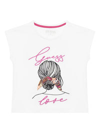 Guess Kids T-shirt sans manches blanche fuchsia fille — immagine 1