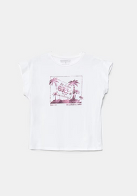 Guess Kids T-shirt sans manches blanche fuchsia fille — immagine 1