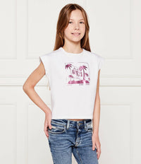 Guess Kids T-shirt sans manches blanche fuchsia fille — immagine 2