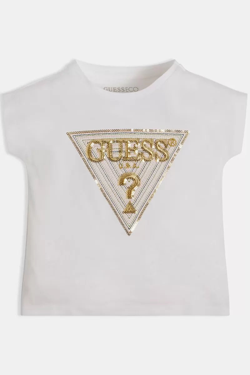 Guess Kids T-Shirt Bianca Glitterata Bambina