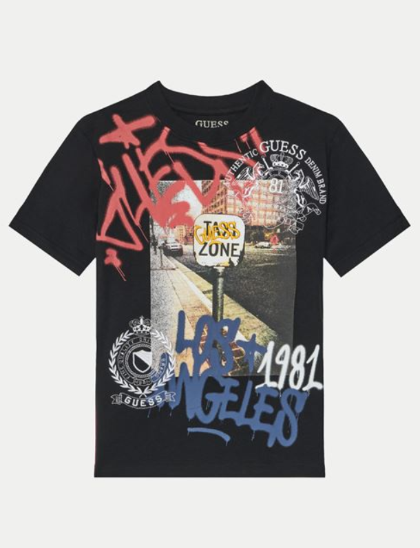 T-shirt graphique Guess Kids noire à imprimés enfant