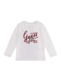 Guess Kids T-shirt Manches Longues Blanc Bordeaux Enfant — immagine 1