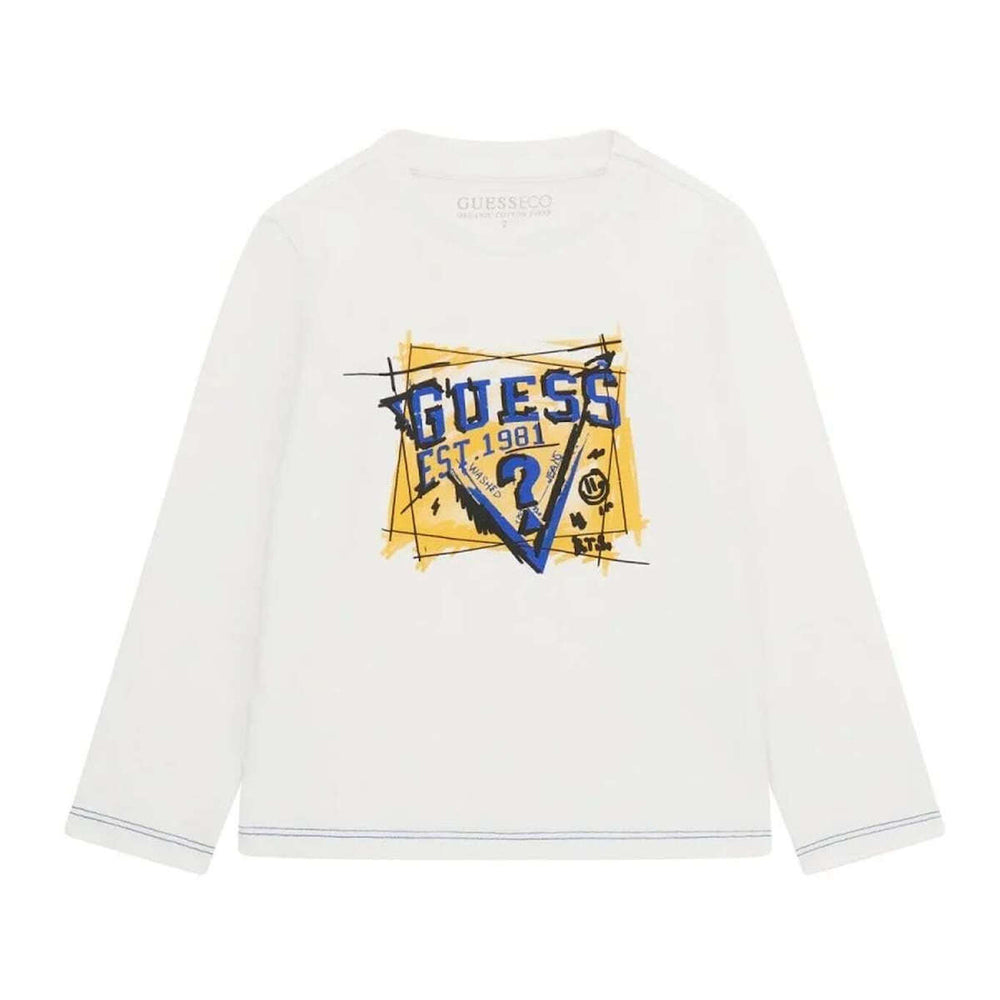 Guess Kids Maglietta Maniche Lunghe Bianca Gialla Bambini