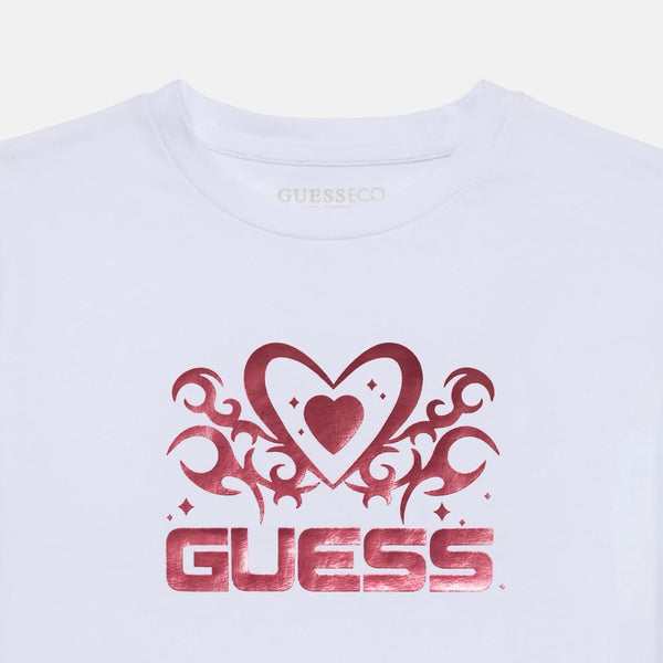 Guess Midi J T-Shirt  Bianca Rossa Bambina