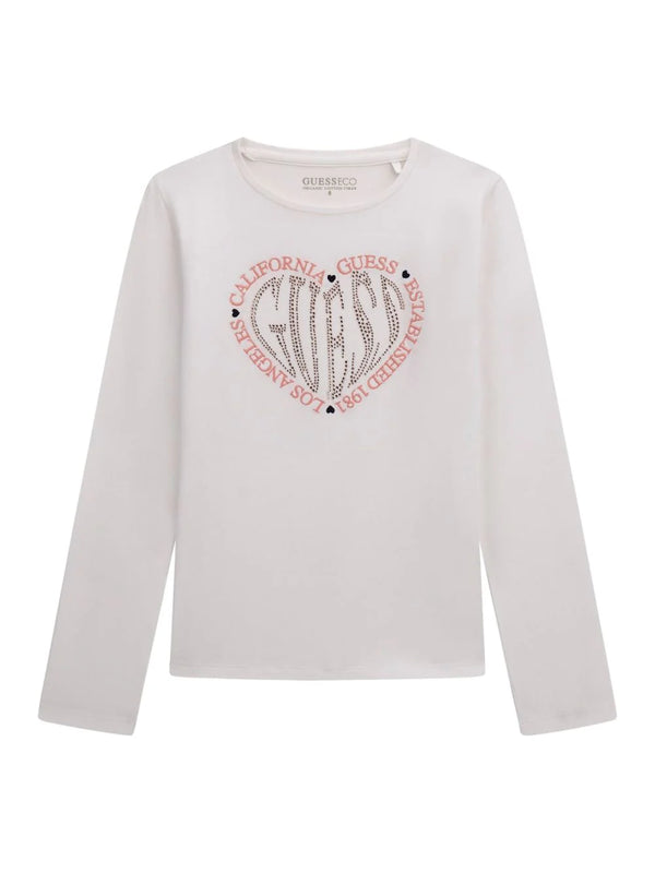 Guess Kids Maglia Maniche Lunghe Bianca Bambine Ragazze