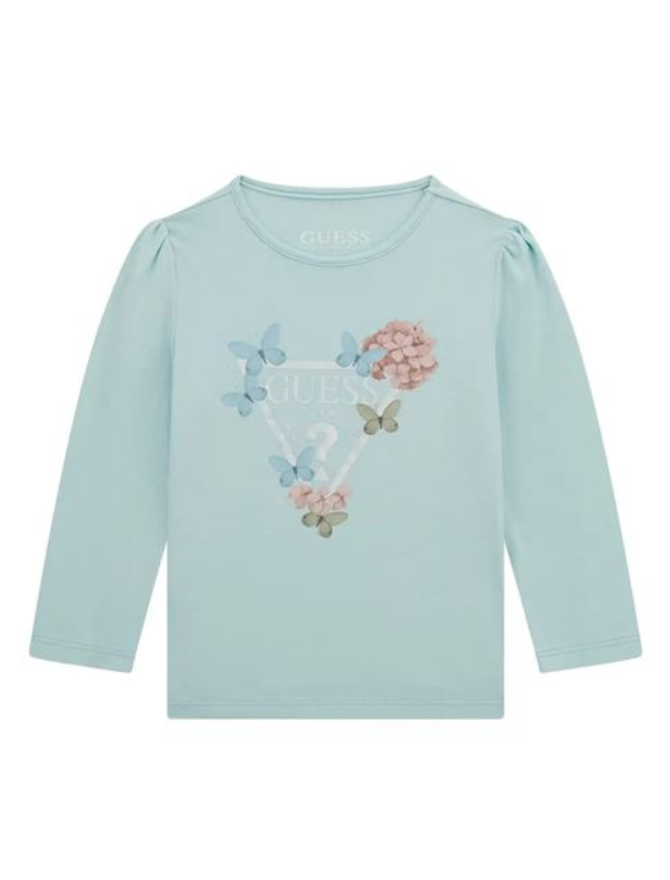 Guess Kids T-shirt Manches Longues Vert d'Eau Fille
