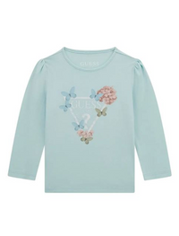 Guess Kids T-shirt Manches Longues Vert d'Eau Fille — immagine 1