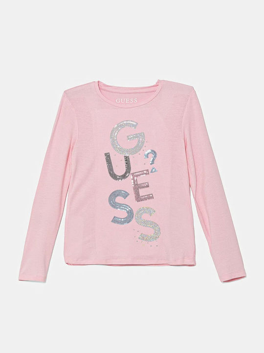 Guess Kids T-shirt ML en viscose rose bébé fille