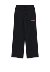 Guess Pantalon de jogging Palazzo Noir brossé pour fille avec lettrage brodé fuchsia — immagine 1