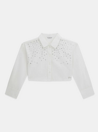 Guess Camicia Bianca Crop Con Paiette Gioiello — immagine 1